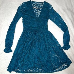 Teal LS lace dress